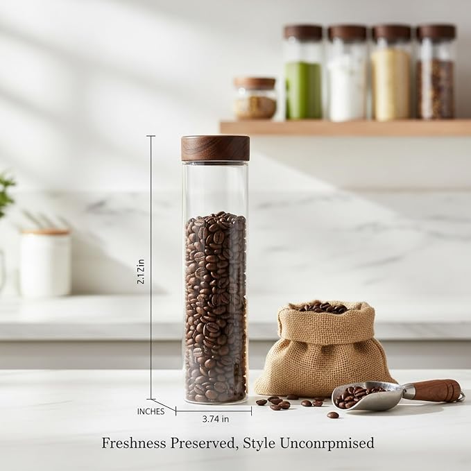 Home Organizers Glass Canister with Acacia Wood Lid, Borosilicate Jar for Coffee Tea Sugar Dry Goods Pantry Storage - Image 2