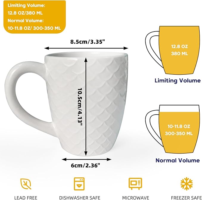 Schliersee 12 OZ White Ceramic Coffee Mugs Set of 6, Stylish Embossed Coffee Cups Set for Coffee, Tea, Milk, Cocoa, Cereal - Image 2