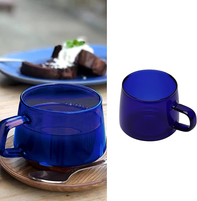 2PCS Glass Coffee Mugs, 350ml Clear Glass Mug with Handle Heat Resistant Tea Mugs High Borosilicate Glass Mug for Tea Beverages (Blue)