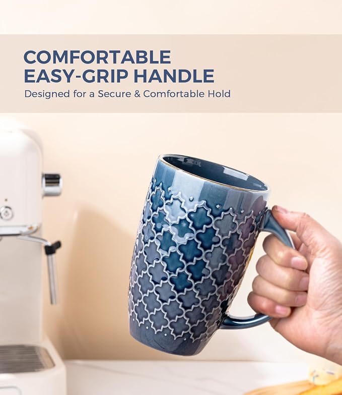 AmorArc Large Coffee Mugs Set of 6, 20oz Tall Coffee Mugs Set | with Texture Patterns for Cappuccino, Latte,Hot Cocoa, Dishwasher & Microwave Safe-Moonlight Blue - Image 5