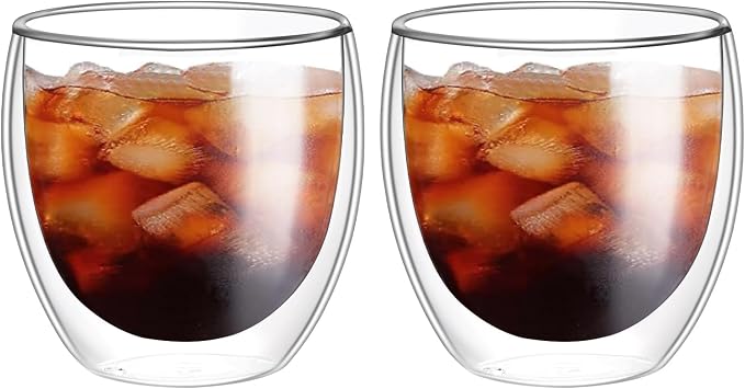 8oz Glass Coffee Mugs Set of 2, Double Walled Espresso Cups for Latte Cappuccino Cocoa Milk Cafe Juice, Clear Glass Tea Cup Set Glassware Gift for Christmas Birthday by Unknown