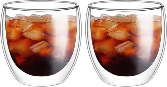 8oz Glass Coffee Mugs Set of 2, Double Walled Espresso Cups for Latte Cappuccino Cocoa Milk Cafe Juice, Clear Glass Tea Cup Set Glassware Gift for Christmas Birthday by Unknown
