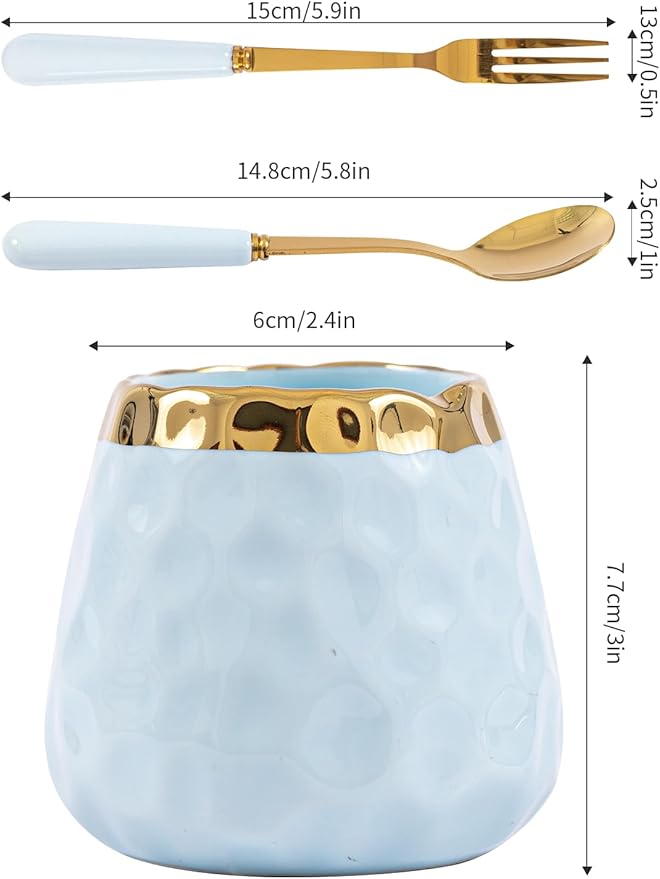 Dessert Fork Set,Ceramic Jar with 8 Small Forks for Fruit,Salad,Appetizer,Cake,Flatware Set (Light Blue jar+8 forks)