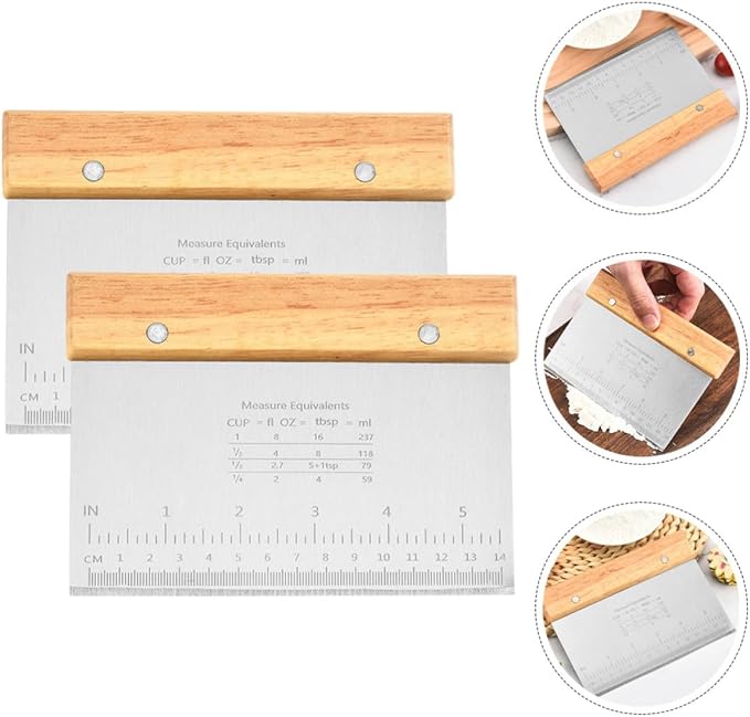 TIDTALEO 2pcs Stainless Steel and Wood Dough Cutter with Scale, Comfortable Handle, Multipurpose Kitchen Scraper Tool for Cutting Pizza and Dough, for Baking and Pastry Preparation - Image 6
