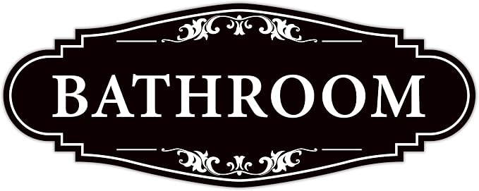 Bathroom Sign Sticker for Business and Home,Self-adhesive Restroom Sign | Cute Bathroom Decor for Door,Waterproof Vinyl Restroom Sign for Home,Office,Shop（Black） by LUHIMO