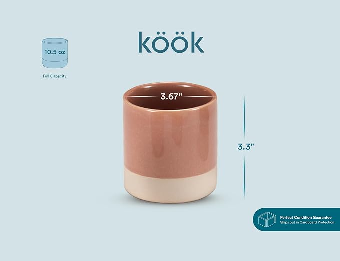 KooK Latte Cups, Ceramic Artisanal Stoneware, No Handle, Japanese Tea Cups, For Coffee, Tea, Cocoa, Microwave and Dishwasher Safe, Multicolor, 10.5 oz, Set of 4 - Image 6