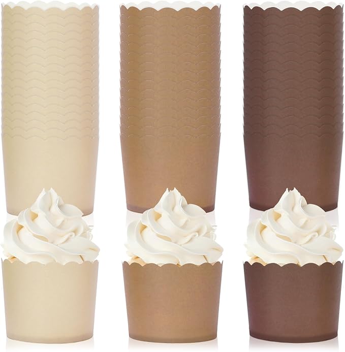 Whaline 120Pcs Brown Paper Baking Cups Scalloped Edge Cupcake Wrappers Gradient Brown Cupcake Muffin Cases for Wedding Birthday Baby Shower, 3 Colors by Whaline