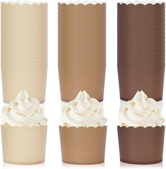 Whaline 120Pcs Brown Paper Baking Cups Scalloped Edge Cupcake Wrappers Gradient Brown Cupcake Muffin Cases for Wedding Birthday Baby Shower, 3 Colors by Whaline