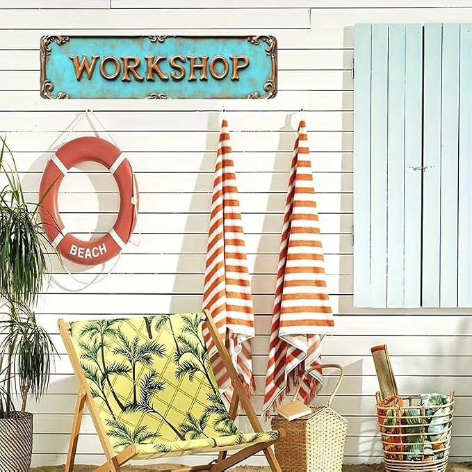 Bar Sign Bar Gifts Vintage Metal Wall Decor Sign"WORKSHOP" Street Sign Funny Man Cave Decor Accessories for Home, Bar, Bathroom, Bedroom Unique Retro Tin Signs for Outdoor 4 X 16 inches - Image 2