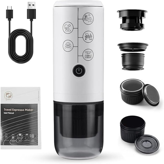 Portable Espresso Coffee Maker 4-in-1 Compatible with NES and DG Capsules and Ground Coffee Cordless 17Bar Rechargeable Electric Machine with 2600mAh Battery for Home Car Travel by Unknown