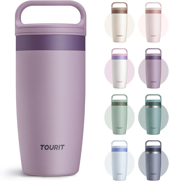 TOURIT Travel Coffee Mug 16 oz,Leakproof 2-Part Lid Tumbler,Smoky Purple | Leakproof Coffee Tumbler Cup,Insulated Stainless Steel Travel Mug, Dishwasher Safe Reusable Water Bottle, BPA-Free Coffee Mug by TOURIT