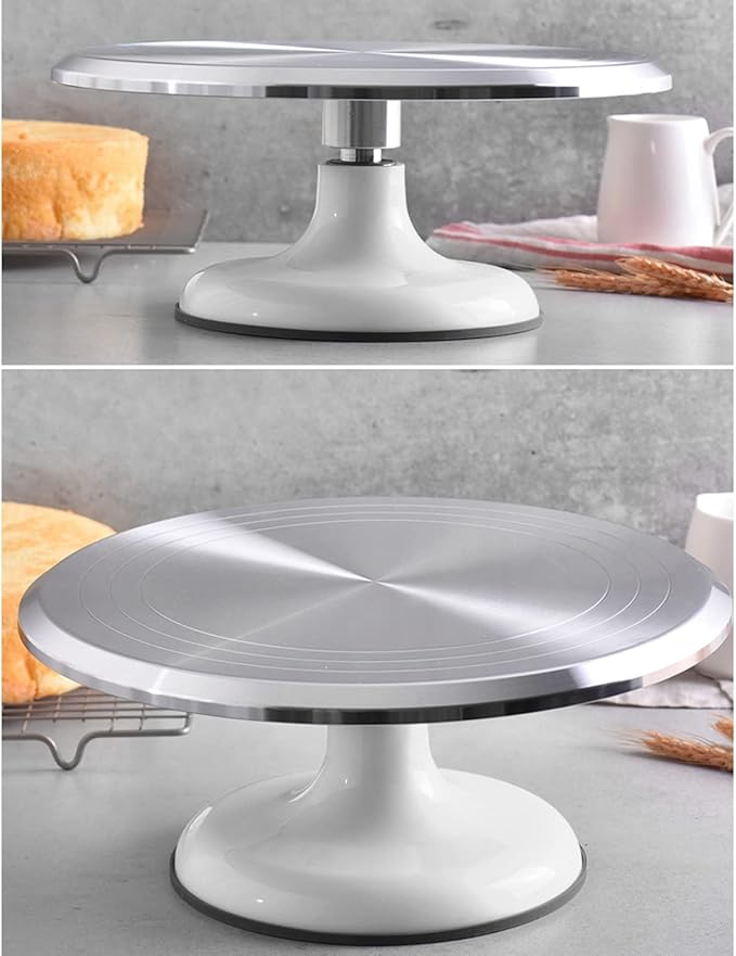 Fdit Cake Decorating Turntable, 10 Inch Silent Bearing Revolving Cake Stand Rounded Edges for Cake Decorating Supplies for Home (White)