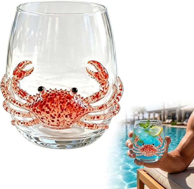 Artisanal Blue Ringed Octopus Glassware,3D Ocean Octopus Drinking Glass,Gift for Ocean Lovers (Crab) by Unknown