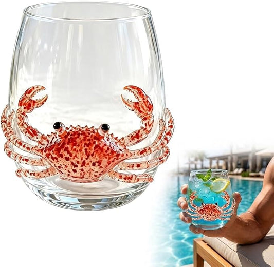 Artisanal Blue Ringed Octopus Glassware,3D Ocean Octopus Drinking Glass,Gift for Ocean Lovers (Crab) by Unknown