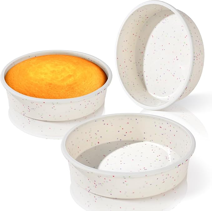 Vinino 8 Inch Round Cake Pan Set, 3 Pack Silicone Mold with Steel Frame | Great for Making Multiple Cakes, Cheesecake, Sponge Cake & Desserts, Reusable Bakeware Design by VININO