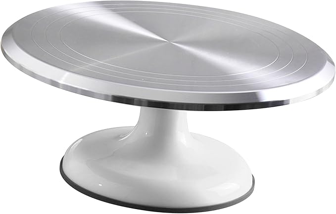 Round Revolving Cake Decorating Stand, 10 Inch Aluminum Alloy, Rotating 360 Cake Turntable, Professional & Home Use, Silver