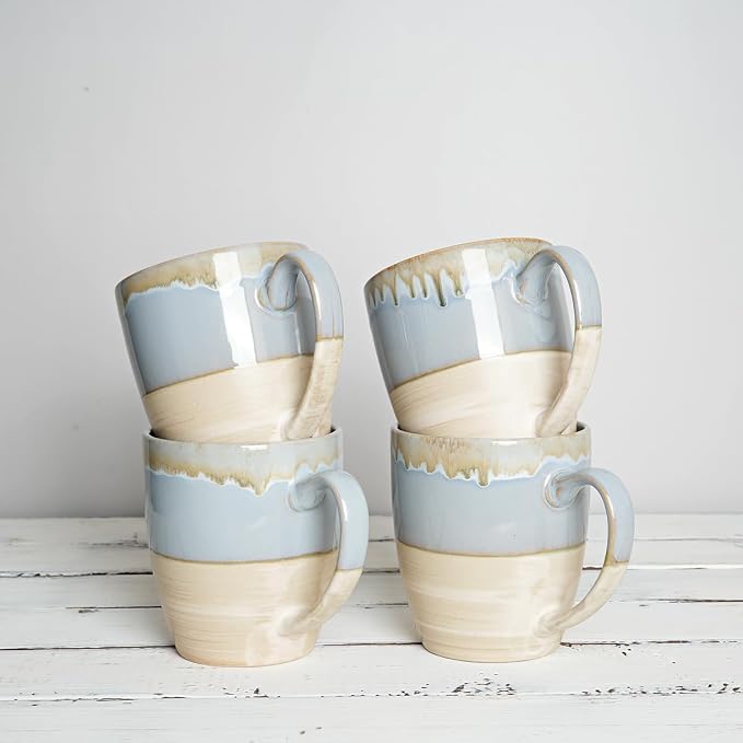 Bosmarlin Ceramic Coffee Mug Set of 4, 16 Oz, 5 Colors to Choose, Tea Cups, Dishwasher and Microwave Safe, Reactive Glaze (Light Blue) - Image 6
