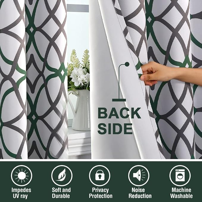 H.VERSAILTEX Blackout Curtains 96 inch Length 2 Panels Set Thermal Curtains & Drapes Window Treatment Noise Reducing Geometric Modern Grommet Living Room Curtains for Bedroom - Hunter Green and Gray - Image 4