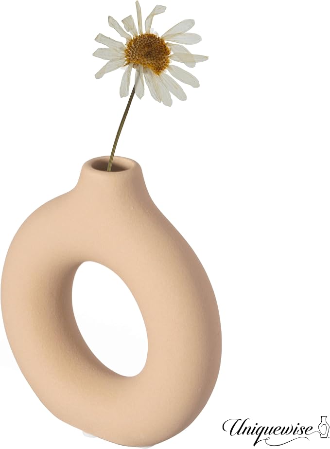 5-Inch Decorative Small Hollow Ceramic Donut Table Vase - Handmade, Minimalist Boho Style, Perfect for Modern Home Decor in Living Room, Home Office, Bedroom, Dining Room and Entryway Console Table - Image 7