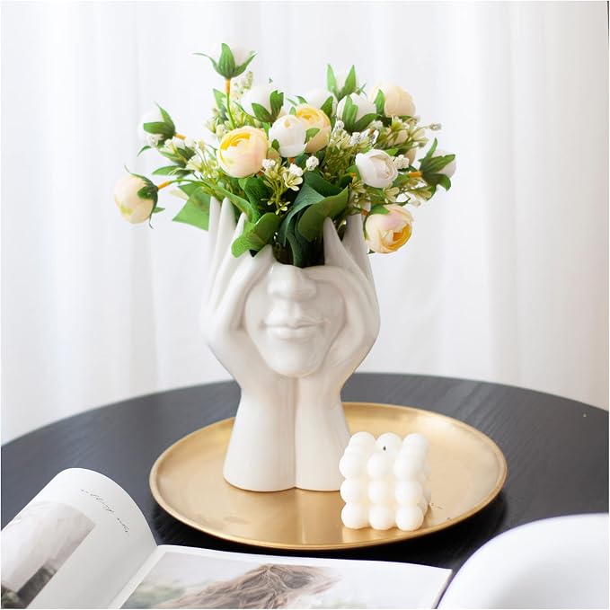 Face Flower Vase,White Ceramic Body Vase, Decorative Vase Dining Table Centerpiece,Modern Small Vase for Coffee Table Bathroom Shelf Living Room Decor 4.54'' W X 8.7'' H - Image 3