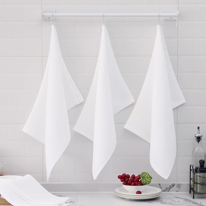 Homaxy 100% Cotton Oversized Waffle Weave Kitchen Towels 6-Pack, White | 20 x 28 Inches, Ultra Soft Absorbent Dish Towels, Quick Drying Large Cleaning Towels - Image 6