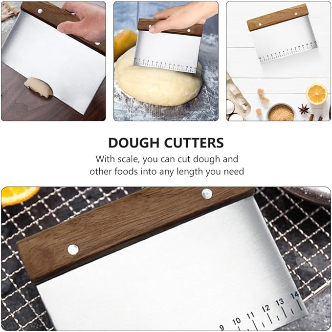 Dough Scraper Smooth Surface Baking Tool 2 Pcs Stainless Steel with Measurement Scale and Comfortable Handle Dough Cutter Random Color for Bread and Pastry Baking - Image 3