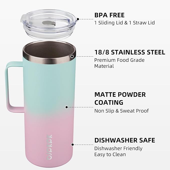 BJPKPK 32oz Insulated Coffee Mug with Handle, Stainless Steel Travel Mug | Keeps Drinks Hot & Cold, Double Wall Vacuum, 2 Lids Included, BPA-Free Coffee Tumbler for Home, Office & Travel - Image 2
