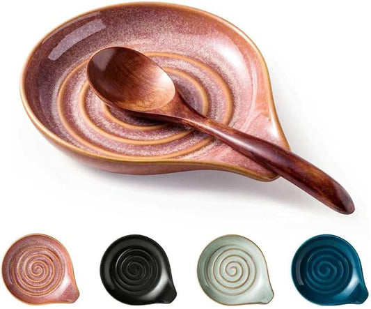 Spoon Rest, Ceramic Cooking Spoon Holder for Kitchen Counter, Large Utensil Rest for Spoons, Ladles, Tongs, Spatula, 5 Inches (Reactive Red Glazed) | Large Utensil Rest for Ladle Tong Spatula Coffee Tea Spoon | Cute Kitchen Accessories, Dishwasher Safe... by Cormomu