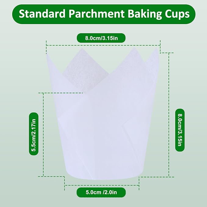 Caperci White Parchment Paper Tulip Cupcake Muffin Liners - European Non-stick Paper Baking Cups Cupacke Wrappers for Party, Wedding, Christmas, Birthday (150pcs) - Image 5