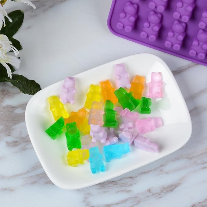 Gummy Molds, Bear Dinosaur Heart Mini Donut Silicone Gummy Molds with 2 Droppers, Pack of 4 Silicone Candy Mold