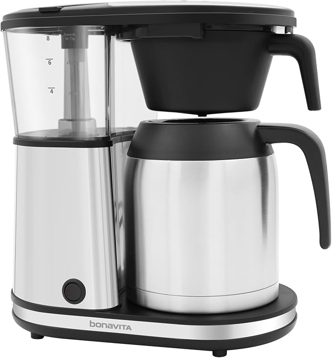 Bonavita 8 Cup Drip Coffee Maker Machine, One-Touch Pour Over, Auto Pause Brewing with Stainless Steel Double Wall Thermal Carafe, SCA Certified, Dishwasher Safe, BV1901TS | Stainless Steel Double Wall Thermal Carafe, SCA, Dishwasher Safe, BV1901TS by Bonavita