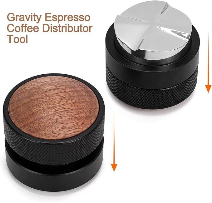 53mm Coffee Distributor and Tamper, Dual Head Espresso Tool with Adjustable Depth - Professional Coffee Leveler and Hand Tamper for 51mm Portafilters, Barista-Grade Espresso Accessory (53mm)