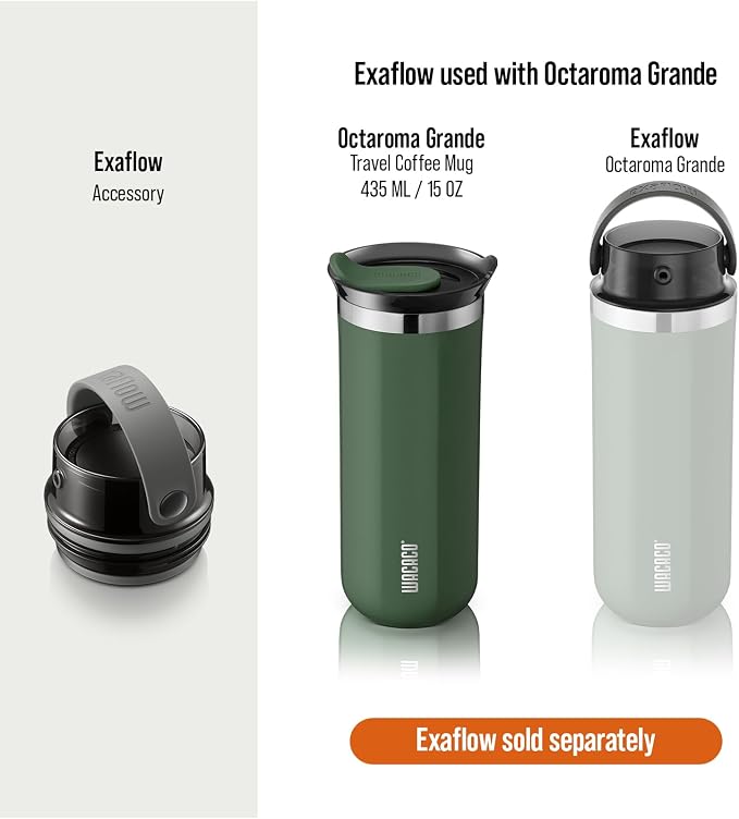 WACACO Octaroma Grande Vacuum Insulated Coffee Mug, 15 fl oz (435ml), Double-wall Stainless Steel Travel Tumbler With Drinking Lid, Pomona Green - Image 7