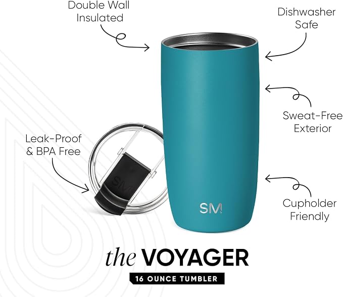 Simple Modern Travel Coffee Mug with Lid | 16oz | Teal | Voyager Coffee Cup, Coffee Tumbler for Hot & Iced Drinks | Insulated Stainless Steel Travel Mug | Maui - Image 2