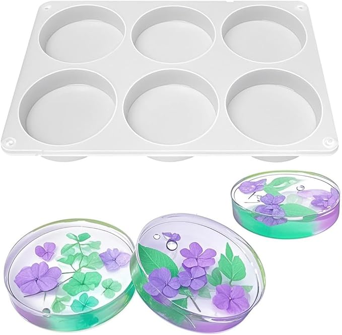 6-Cavity Deep Round Coaster Silicone Molds for Epoxy Resin, 4 Inches Coaster Resin Mold for Flower Bouquet Preservation