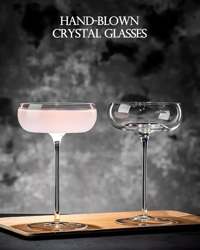 Handmade Coupe Glasses Set of 4 – 8.5oz Crystal Cocktail Glasses with Unique Convex Base, Elegant Coupe Glassware for Margarita, Martini, Champagne, Manhattan & Cocktails - Image 2