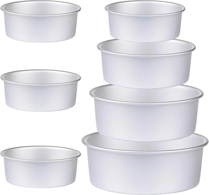 Round Cake Pan Set of 7 (4 Pcs of 4 x 2 inch and 1 Pc of 6 x 3 inch/8 x 3 inch/10 x 3 inch), Aluminum Baking Pans for Layer Cakes, Heavy Duty Non-Stick, Evenly Baking Tools for Home Kitchen by HomeMall