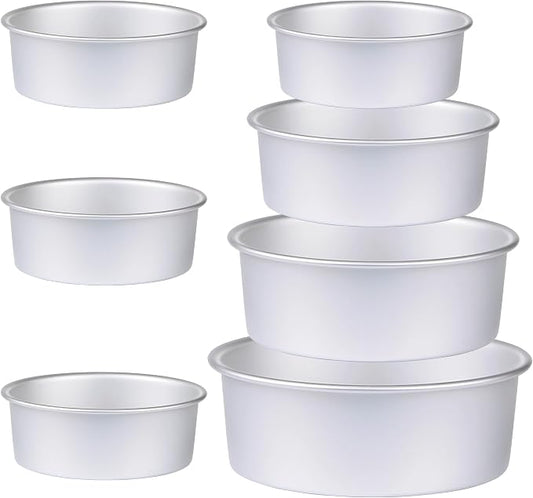 Round Cake Pan Set of 7 (4 Pcs of 4 x 2 inch and 1 Pc of 6 x 3 inch/8 x 3 inch/10 x 3 inch), Aluminum Baking Pans for Layer Cakes, Heavy Duty Non-Stick, Evenly Baking Tools for Home Kitchen by HomeMall