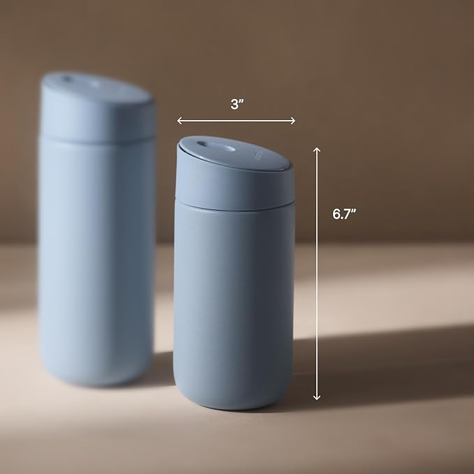 Fellow Carter Slide Ceramic Lined Travel Coffee Mug 12 oz, One-Handed Lid | No Metallic Taste Stainless Steel Coffee Tumbler, Leak-Proof, Hot 6Hr Cold 6Hr, BPA-Free, Dishwasher Safe, Hazy Blue - Image 4
