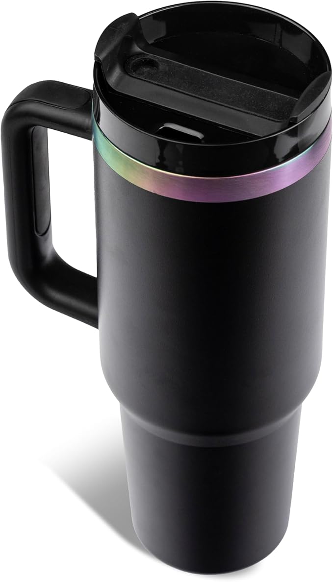 The Memory Company NFL 40oz Iridescent Tumbler - Double-Wall Vacuum Insulated Stainless Steel Water Bottle - Team Spirit Travel Cup with Handle, Lid and Straw, Hot and Cold Drink Container