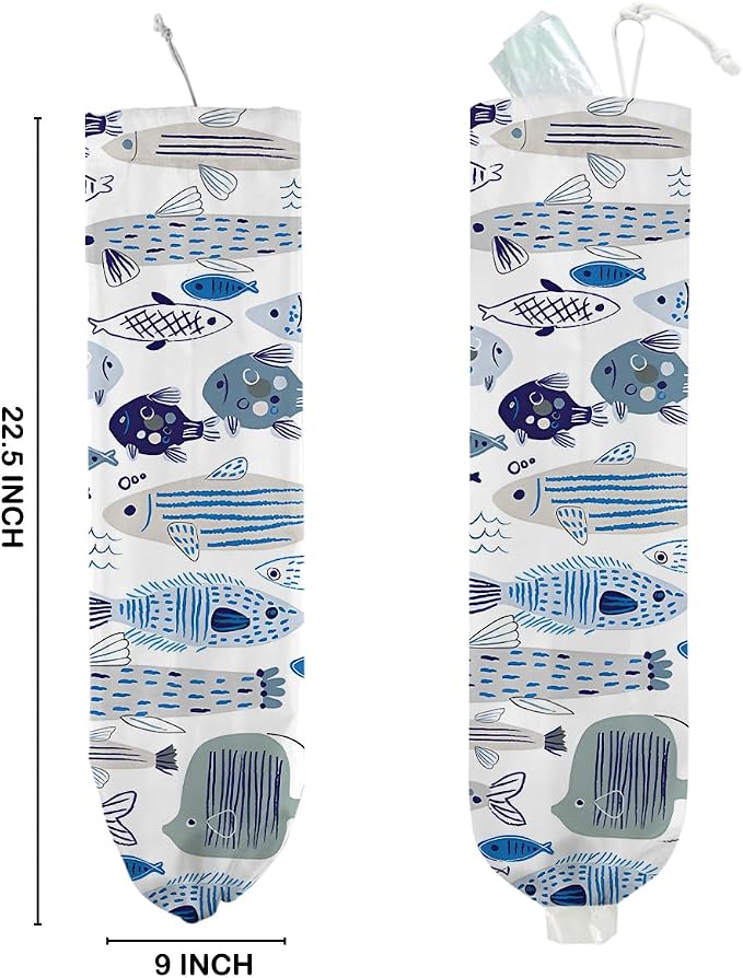 Fish Plastic Bag Holder, Blue Fish Grocery Bag Holder for Plastic Bags | Wall Mount Reusable Shopping Bags Storage Dispenser for Home Pantry Kitchen Farmhouse, Housewarming Gifts for Women Mom - Image 2