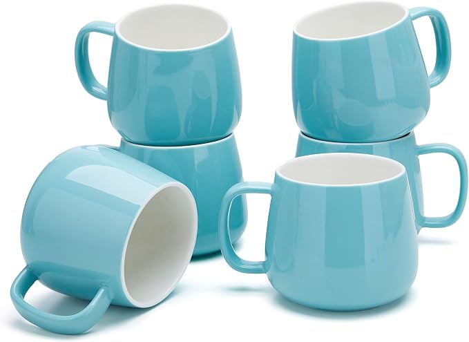Teocera Coffee Mugs Set of 6-12oz Chip-Resistant Ceramic Cups with Ergonomic Handle | Dishwasher & Microwave Safe Turquoise Mugs | Keeps Beverage Hot, Perfect for Family Kitchen & Holiday Gifts by Teocera