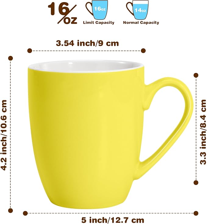 Urbanstrive 16 oz Large Coffee Mug with Handle Tea Cup Novelty Coffee Cup Idea Gift for Men Women Office Work (Yellow) - Image 2