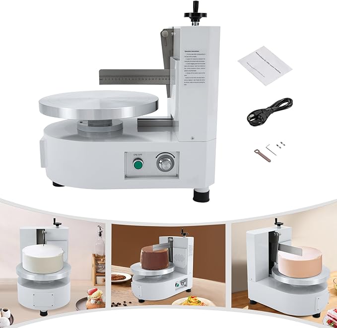 Cake Decorating Coating Machine with Graduated Scraper, 0-200RPM Rotating Speed Cream Spreading Automatic Frosting Turntable for 4-12inch Cakes (White)