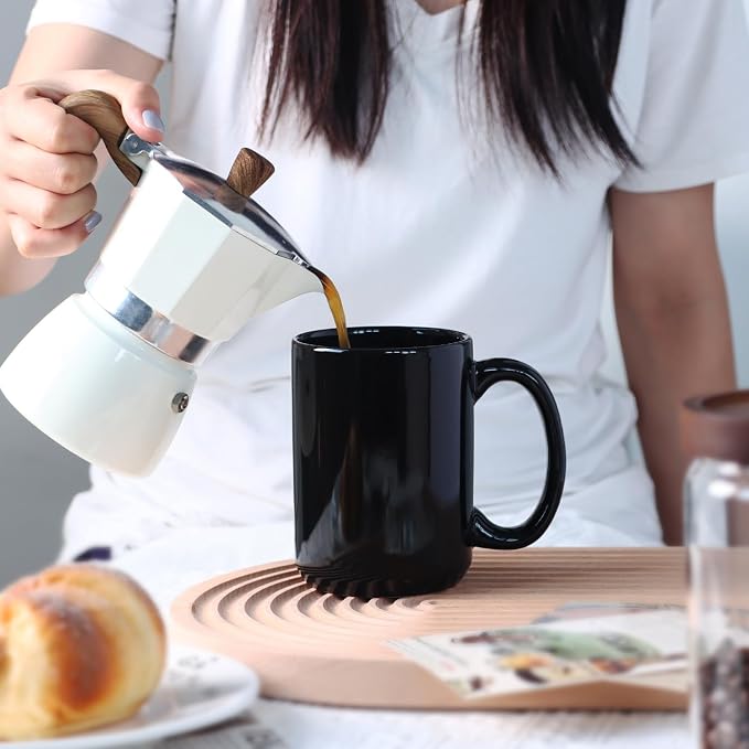 16 OZ Coffee Mug, Classic Blank Ceramic Cup with Large Handle for Tea Latte Cappuccino, Black - Image 6