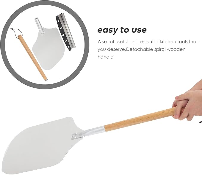Ipetboom 2 Pcs Detachable Handle Pizza Transfer Shovel Set Lightweight Aluminum and Wood Kitchen Tools Easy to Clean and Operate Essential for Baking and Pizza Preparation - Image 9