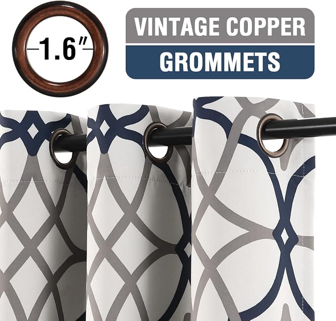 H.VERSAILTEX Blackout Curtains Printed Design 108 Inch Length 2 Panels Set Thermal Insulated Curtains for Bedroom Living Room Geometric Modern Grommet Window Drapes - Grey and Navy - Image 2