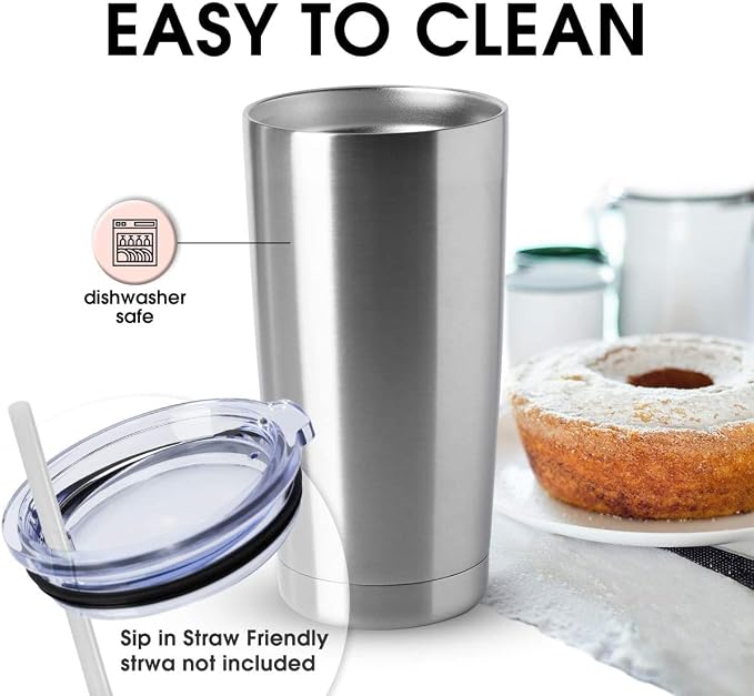 HASLE OUTFITTERS 20oz Tumblers Stainless Steel Mugs with Lid Double Wall Vacuum Insulated Coffee Cups for Cold & Hot Drinks (20oz-Stainless Steel, 12 Pack) - Image 4