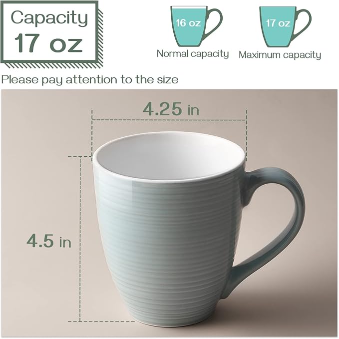 DOWAN Coffee Mugs, 17 Oz Coffee Mug Set of 6, Corrugated Tea Mugs (Grey) - Image 3