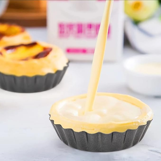 6PCS Removable Bottom Tart Pan Set, Carbon Steel, Non Stick Coating, 8cm Dia x 2cm H, for Quiche, Pie, Pizza Baking - Image 8